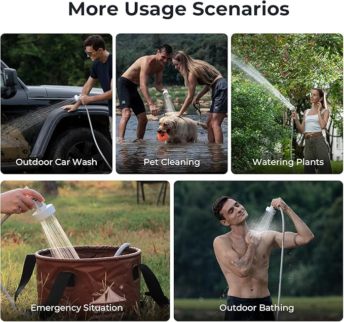 FLEXTAILGEAR MAX SHOWER Ultralight Rechargeable Outdoor Shower Pump, Portable Camping Showerhead Handheld, Travel Shower with USB-C Water Pump for Hiking, Car wash, Pet Cleaning, Beach Vacations