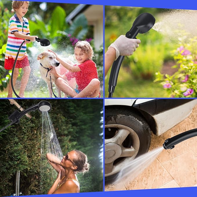 Portable Shower for Camping, [Long-Lasting] Spopal 6000mAh Rechargeable Camping Shower with Intelligent LED Display, 4 Spray Modes, IPX7 Waterproof Outdoor Shower Kit for Hiking, Travel, Car, Pet