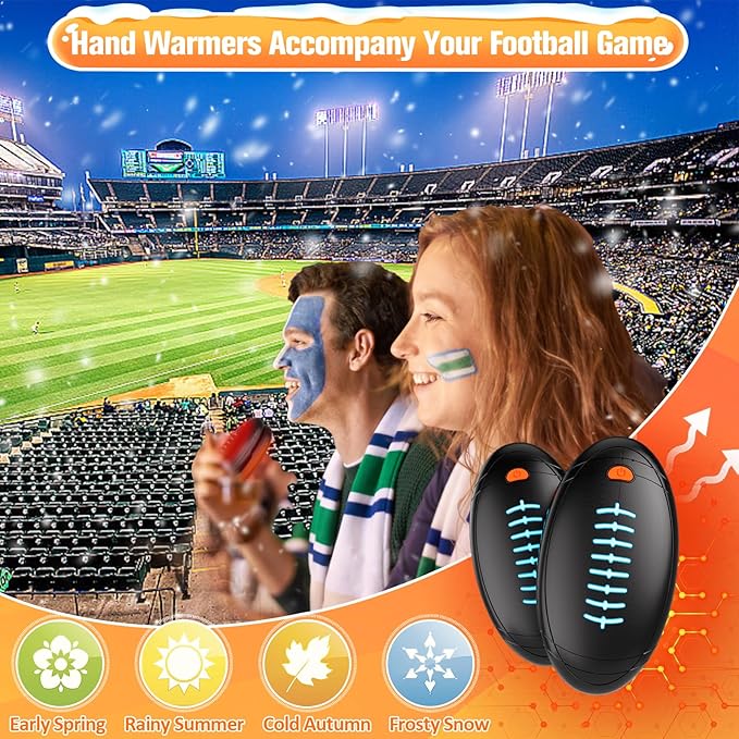 Hand Warmers Rechargeable, 2023 Newest 2 Pack Temperature Electric Portable Heater Football Shape Hand Warmer, Quick Charge Portable Hand Warmer Gift for Christmas Outdoors/Hunting/Golf/Camping