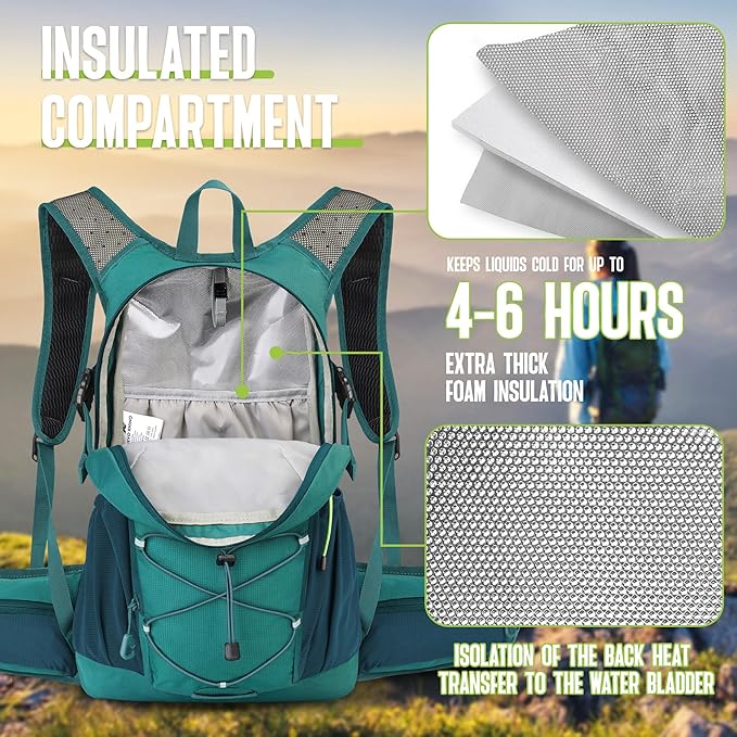 N NEVO RHINO Hydration Backpack, 18L Multipurpose Hiking Backpack with 3L Water Bladder, Water Backpack Insulated Hydration Pack Ideal for Hiking and Cycling