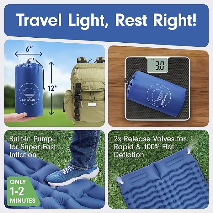 Double Sleeping Pad Extra Big 78”x54” - Camping Mattress 2 Person, Thick Blow Up Mattress w/ 6” Thick Sleeping Pads Camping Pillows - Camping Mat for up to 800 lb - Repair Patches Included