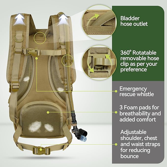 MARCHWAY Tactical Molle Hydration Pack with 3L TPU Water Bladder, Military Backpack for Backpacking, Hiking, Running, Cycling
