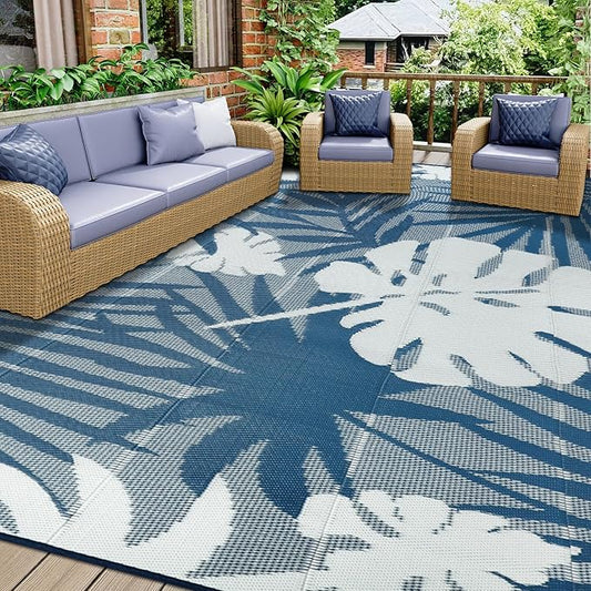 Homcomoda Outdoor Rugs 8’x10’ Waterproof Reversible Patio Rugs Outdoor Clearance Lightweight Outdoor Rugs Portable RV Camping Mats for Tents Deck Porch BBQ Beach Backyard