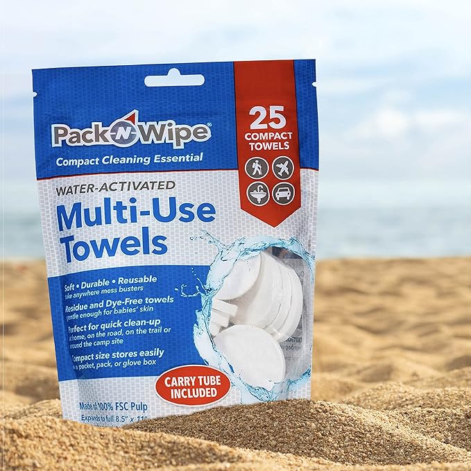 Disposable Compressed Towel Tablets - Absorbent, Durable & Reusable Paper Towels - Great Cleaning Cloths, Camping Towels and Soft, Eco-Friendly Baby Wipes - 8.5”x11” - (25 Towels & 1 Tube)